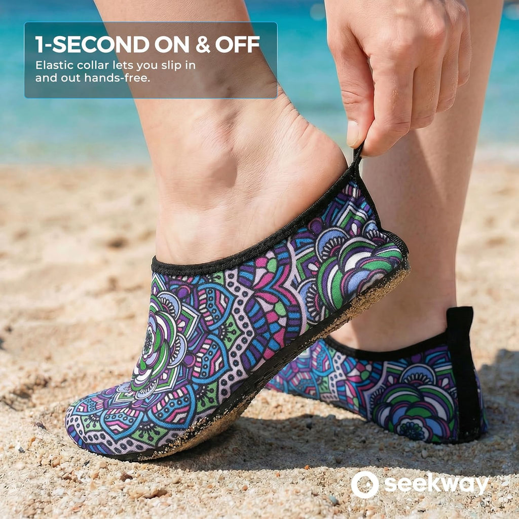 SEEKWAY Water Shoes - Quick-Dry Aqua Socks for Men & Women | Non-Slip Barefoot Design - Black