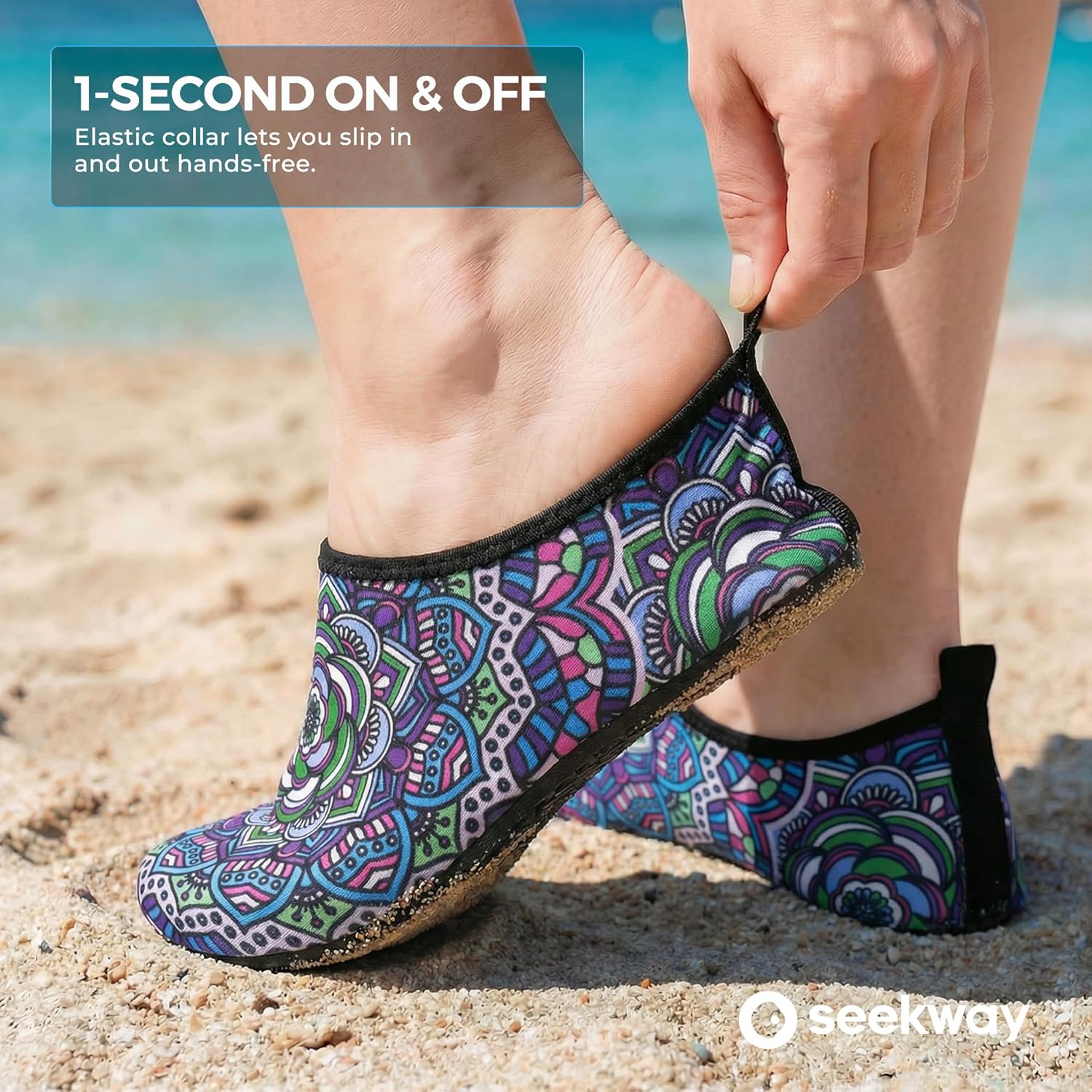 SEEKWAY Water Shoes - Quick-Dry Aqua Socks for Men & Women | Non-Slip Barefoot Design - Black
