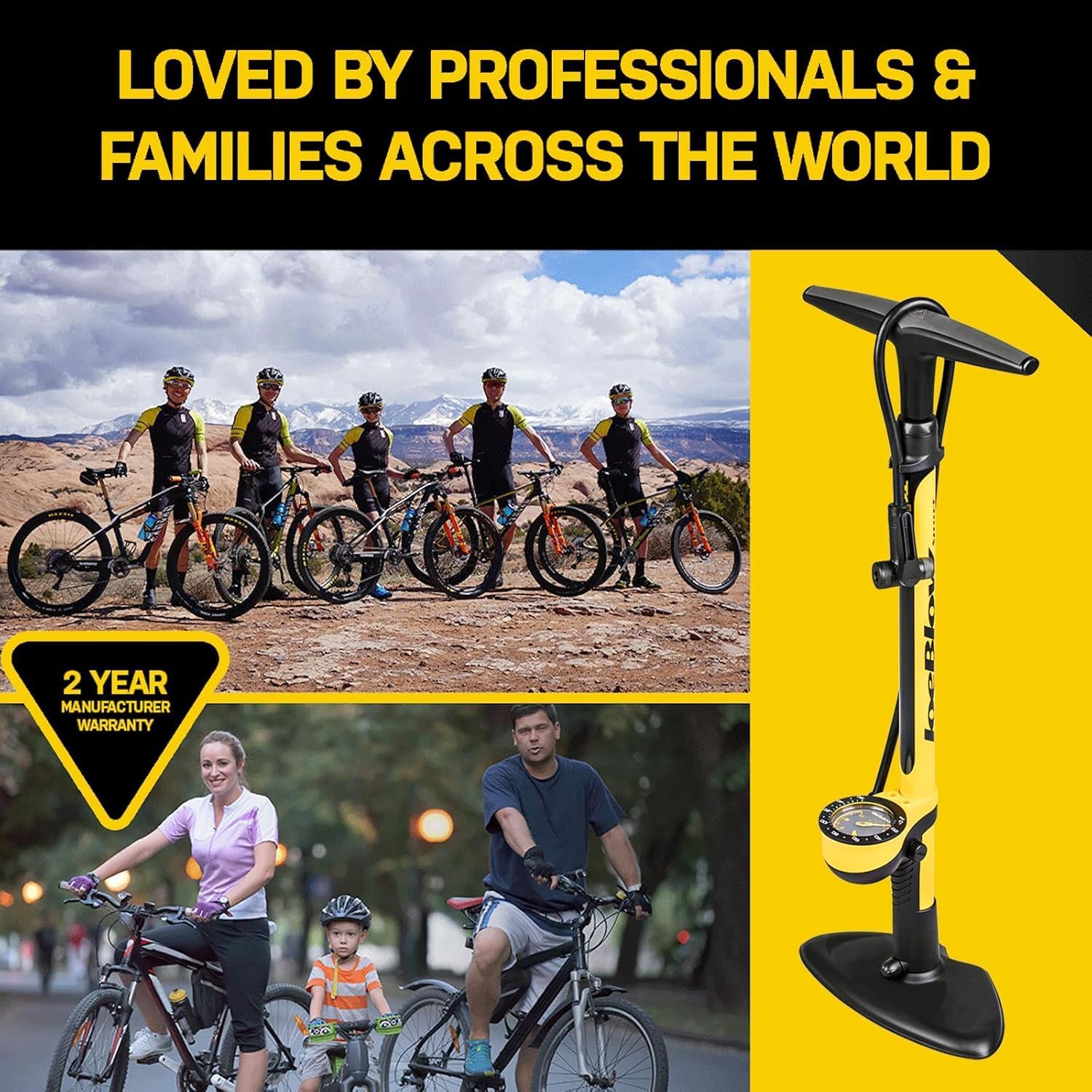 Topeak JoeBlow Sport III High-Pressure Bike Floor Pump - 160 PSI, Durable Steel, Ergonomic Design, Fits All Valves