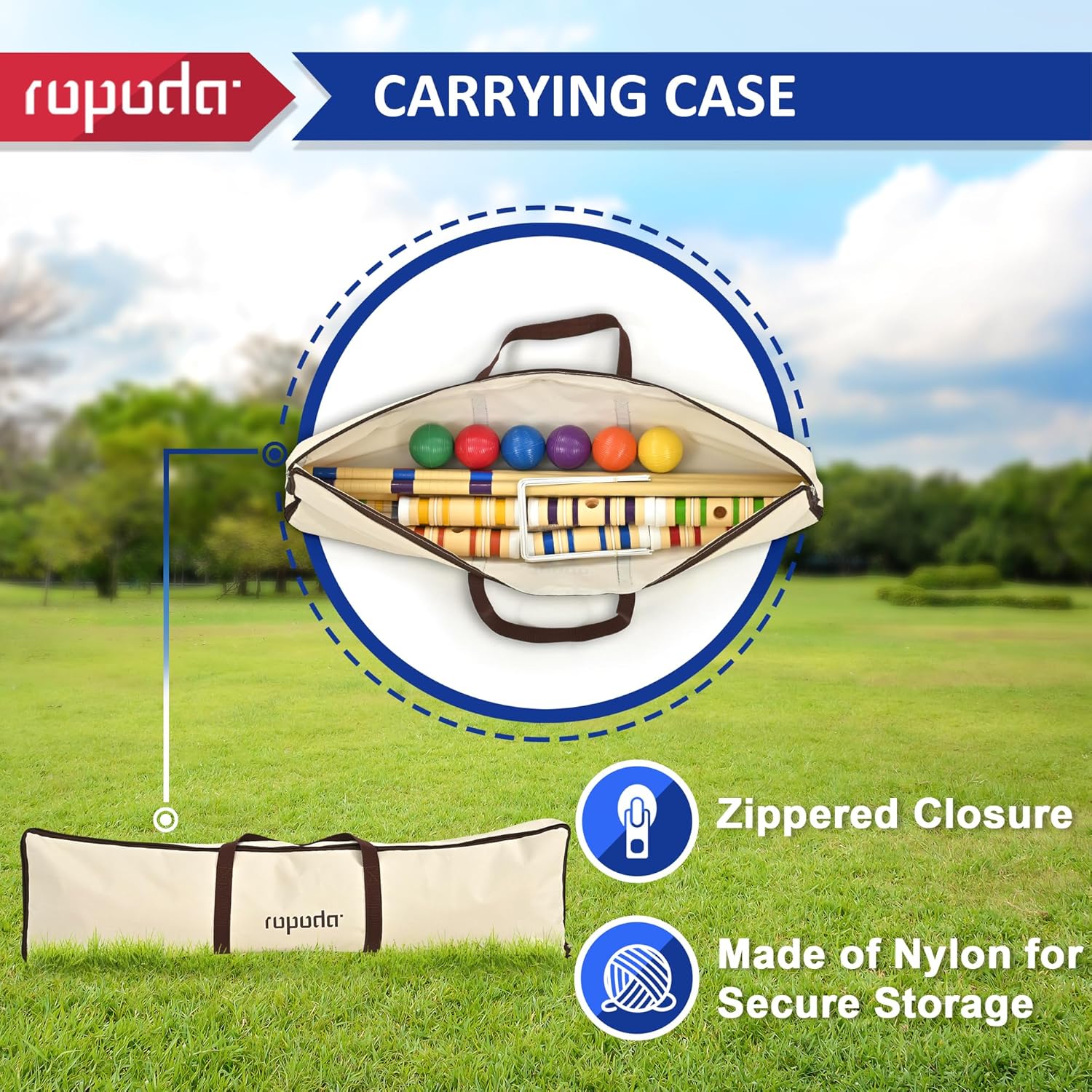 Ropoda 35-Inch Croquet Set - Updated Six-Player Design with Wooden Mallets & Colorful Balls | Ideal for Lawn, Backyard & Park Fun