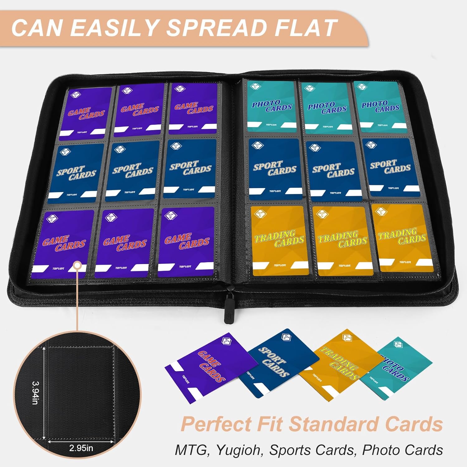 TiopLior Zip MTG Card Binder - 432 Side Loading Pockets for TCG & Sports Cards - Black