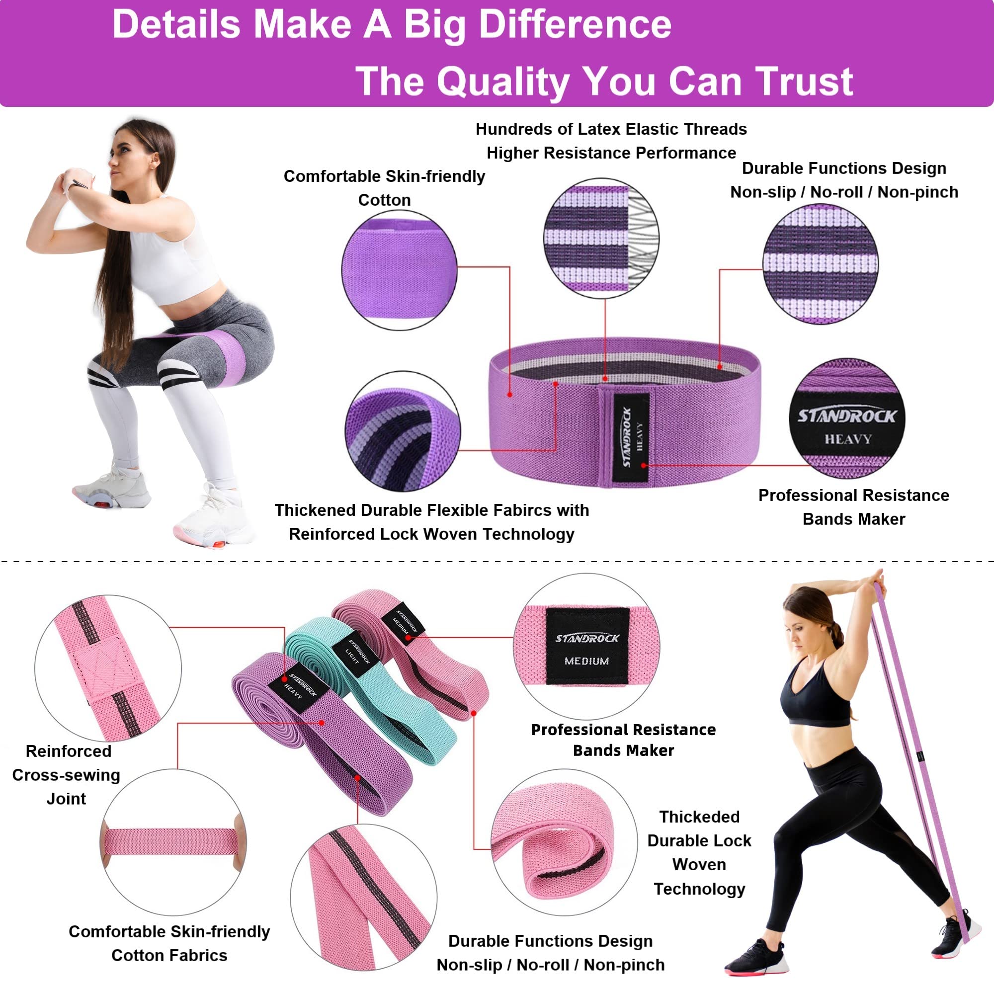 STANDROCK Fabric Resistance Bands for Working Out, 3 and 4 Levels Booty Bands Long Resistance Bands for Women and Men | Elastic Bands for Exercise Bands Resistance Workout Bands Resistance