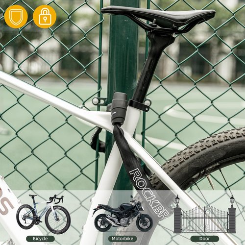 ROCKBROS Bike Chain Lock, Heavy Duty Anti Theft, 3 Ft Long, 5mm Thick Bicycle Lock with Key Set, Cut Proof for Door, Fence