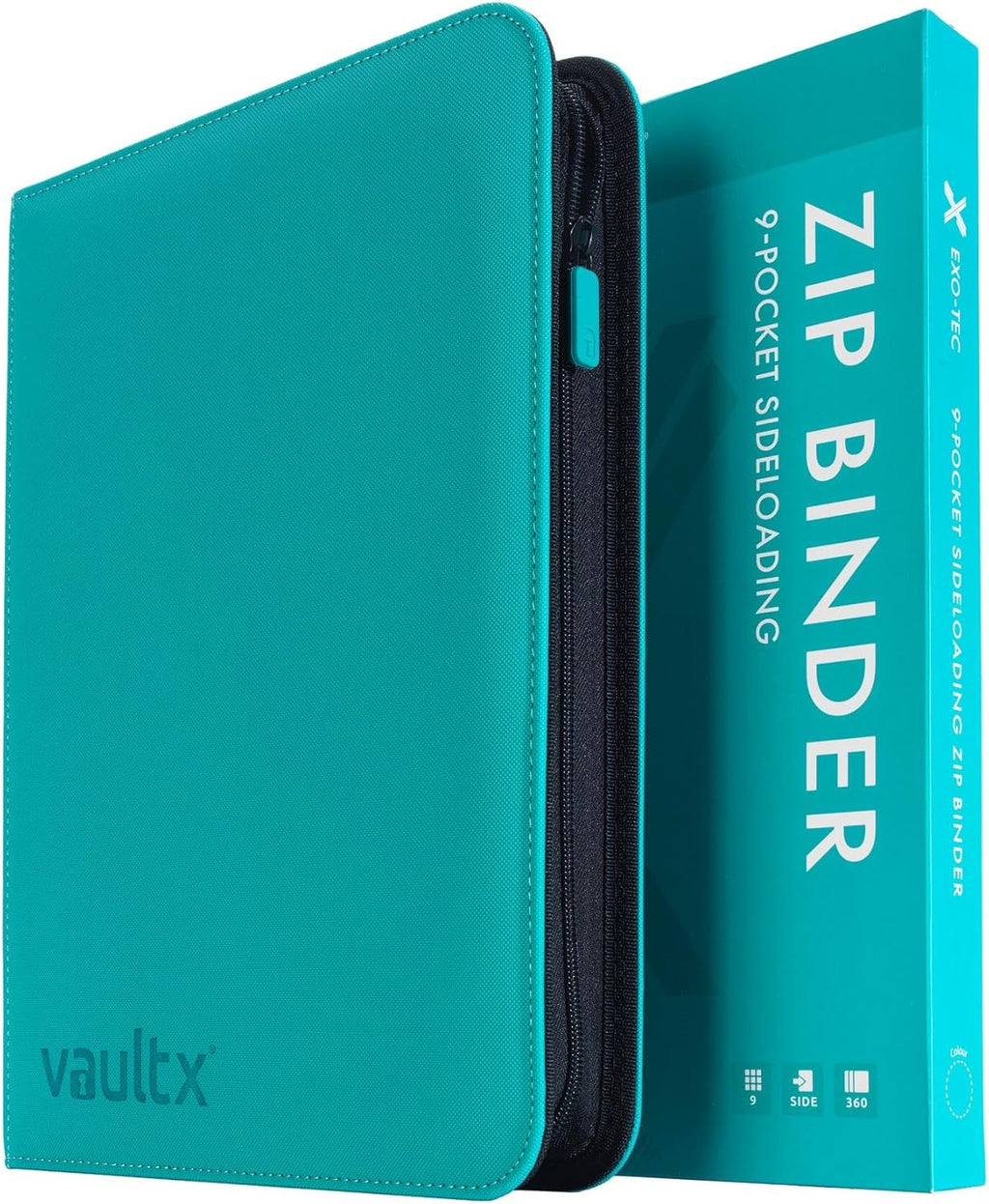 Vault X 9 Pocket Trading Card Zip Binder - Premium Exo-Tec Material, Holds 360 Cards, Teal Color