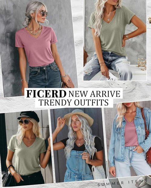 Ficerd Women's V-Neck T-Shirts - Casual Summer Short Sleeve Tops | Loose Fit & Trendy 3-Pack