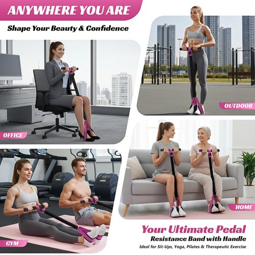 HOXWC Upgraded Multifunction Pedal Resistance Band with Handle, 50LBS Thickened Resistance Bands for Core/ABS, Arm, Waist, Abdomen, Leg Workout, Portable Sit Up Exercise Equipment for Women