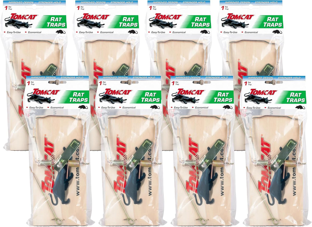 Tomcat Rat Traps - Economical & Effective Wooden Rodent Catchers | 8-Pack for Home Use