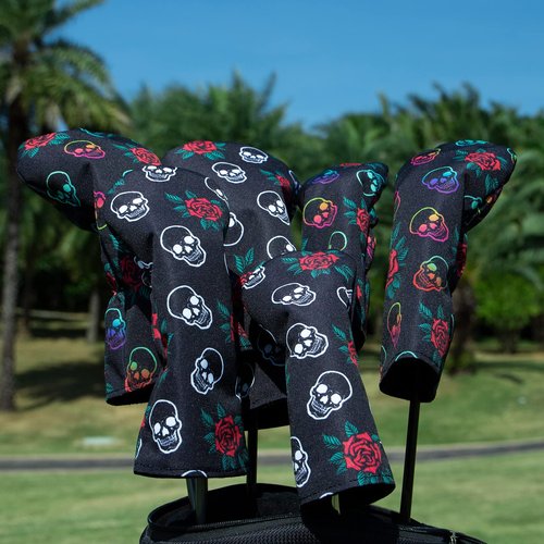 Barudan Golf Club Covers, 3pcs Golf Club Head Covers for Driver, Woods and Hybrids, Rose and Skeleton Driver Fairway Rescue Headcovers Set, Designed to Fit All Brand Golf Clubs