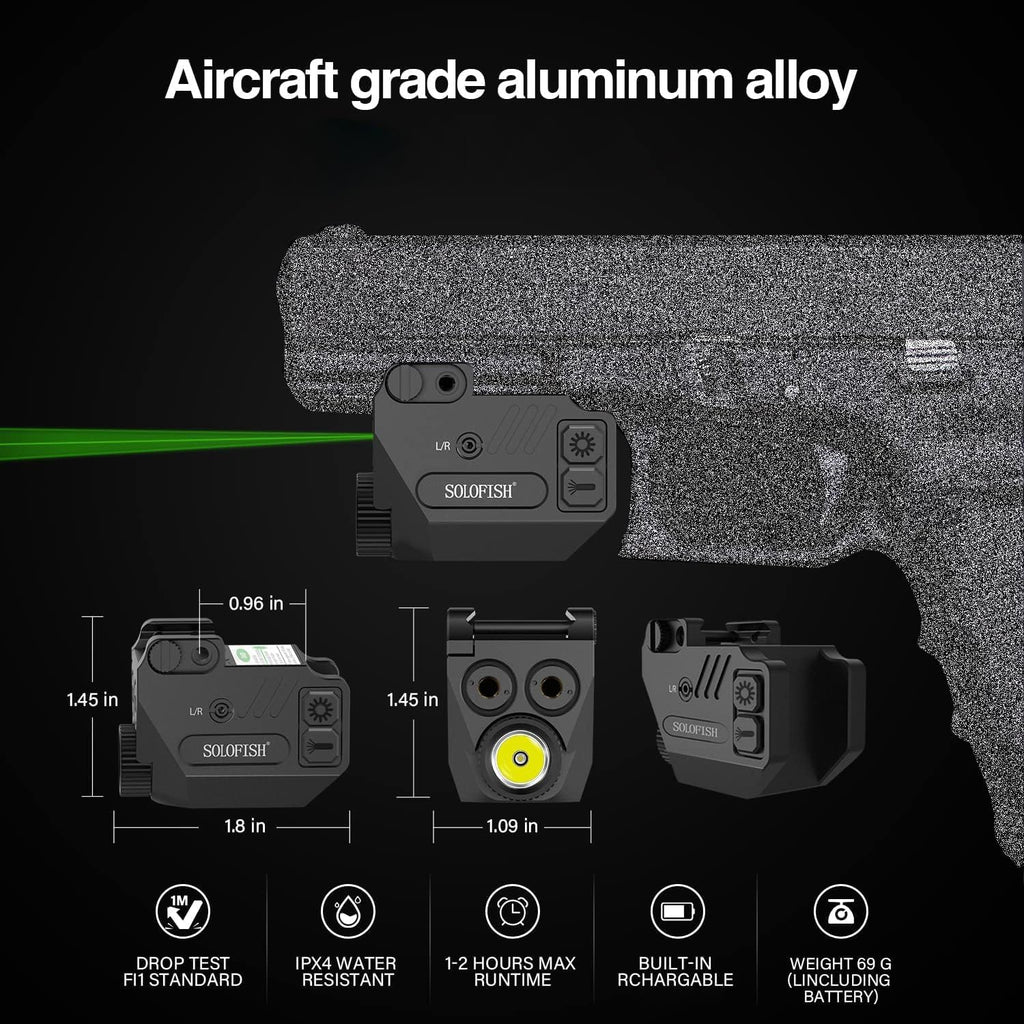 SOLOFISH Pistol Light - 500lm Rechargeable Aluminum Weapon Light with Purple/IR/Green Blue Beam Combo