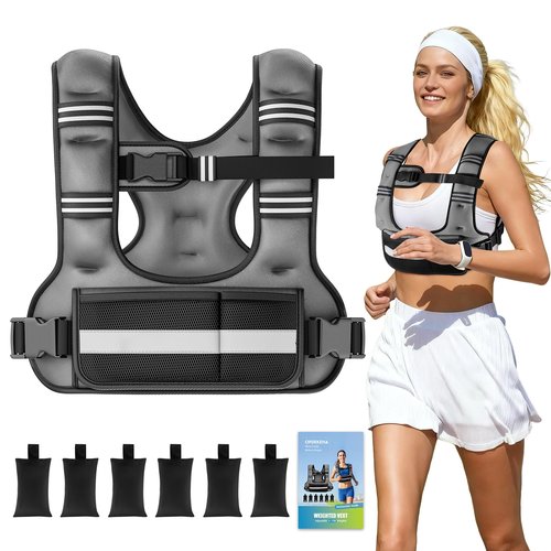 Adjustable Weighted Vest for Women, 6-12lb U-Shaped Weight Vest with 6 Iron Sand Bags, Rucking Vest with Extended Shoulder Pads & Plus Pockets for Running, Walking and Strength Training