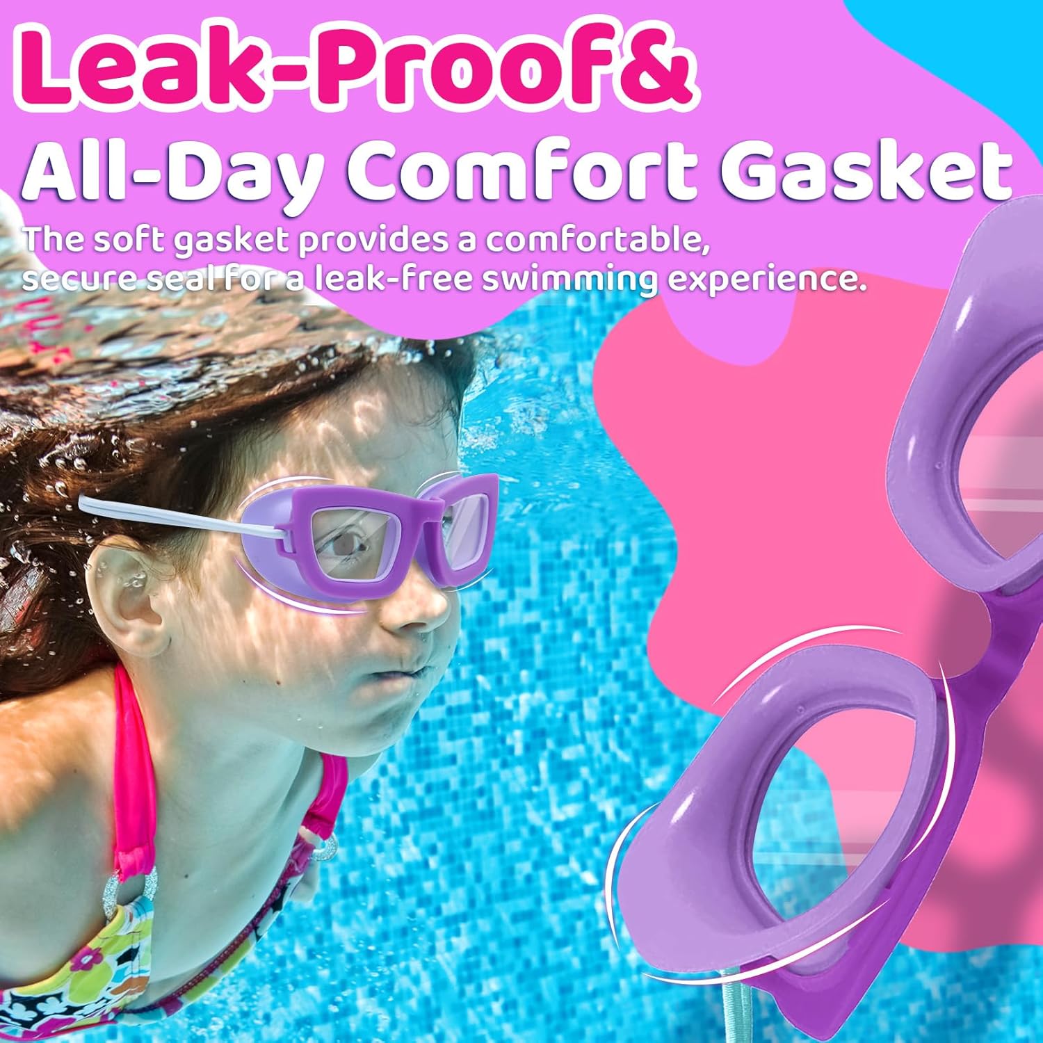 Vvinca Kids Swim Goggles - 2 Pack Anti-Fog UV Protection | Comfortable Bungee Strap for Ages 3-10