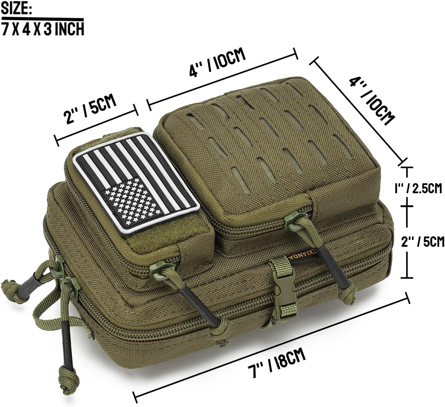 Skiennix Tactical Molle Utility Pouches - 2 Pack Mini EDC Phone & Tool Pouches with US Flag Patch