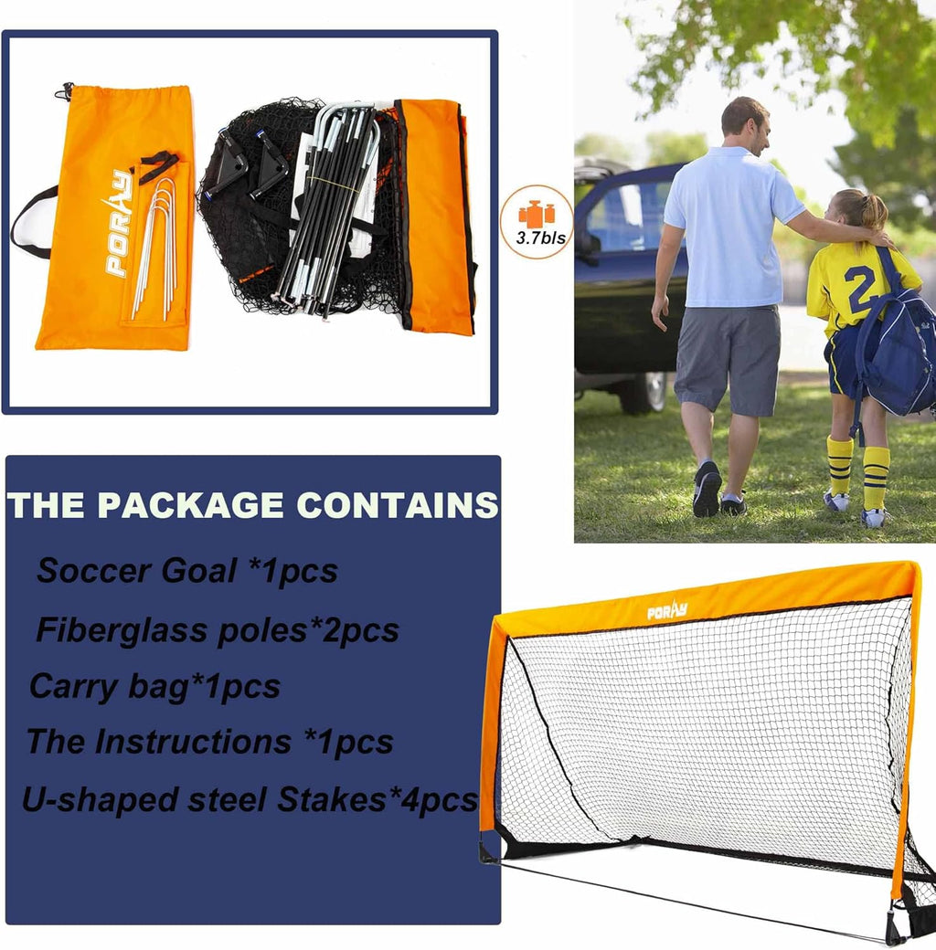 Poray Portable Soccer Goal - Pop Up Net for Kids & Adults | Durable 210D Oxford Fabric & Extra Stakes