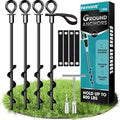 Ground Anchors | 4-Pack Screw-In Stakes with Straps - High Wind Resistant for Trampolines, Tents, and Swing Sets (4x15 in)