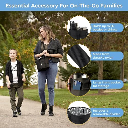 NoNa & Bee Water Bottle Holder with Strap - Family Size 4 Compartment Drink Carrier | Adjustable for Large & Small Drinks | Hands-Free Design