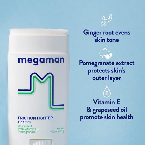 Megababe Megaman Friction Fighter Go Anti-Chafe Stick | Prevents skin chafe & irritation | Thighs, arms, & more | 2.12 oz