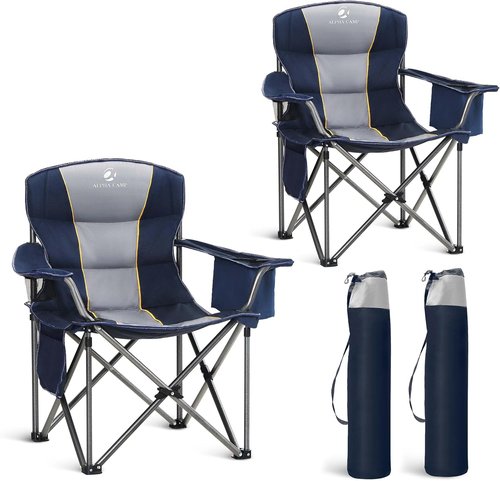LET'S CAMP Oversized Heavy Duty Folding Camping Chair - Padded with Cup Holder & Cooler Bag, 450 LBS Capacity | 2 Pack