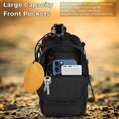 Nuovoware Insulated Water Bottle Carrier - 40oz Flask Holder with Adjustable Strap & 2 Pockets for Hiking | Climbing