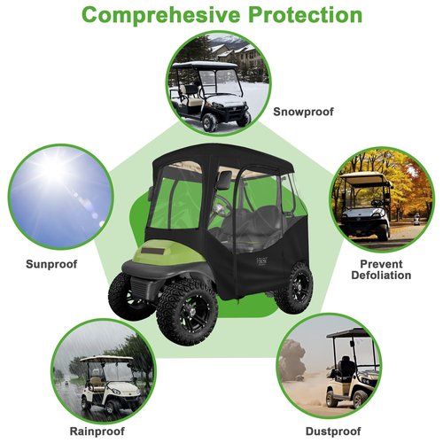 10L0L Golf Cart Driving Enclosures 2 Passenger for Club Car DS & Precedent, 4-Sided Clear Window and Oxford Cloth, Snow Golf Cart Rain Covers All Weather Waterproof Windproof