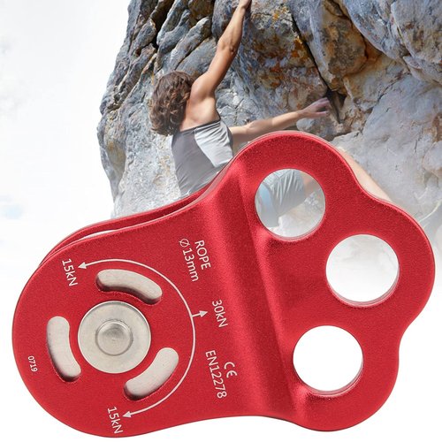 Demeras Climbing Pulley Bearing , Ball Bearing Single Hitch Climber Pulley Rope Gear Equipment 3 Hole Pulley for Rope Hauling Rock Climbing Tree Hitch Climber Pulley Kit