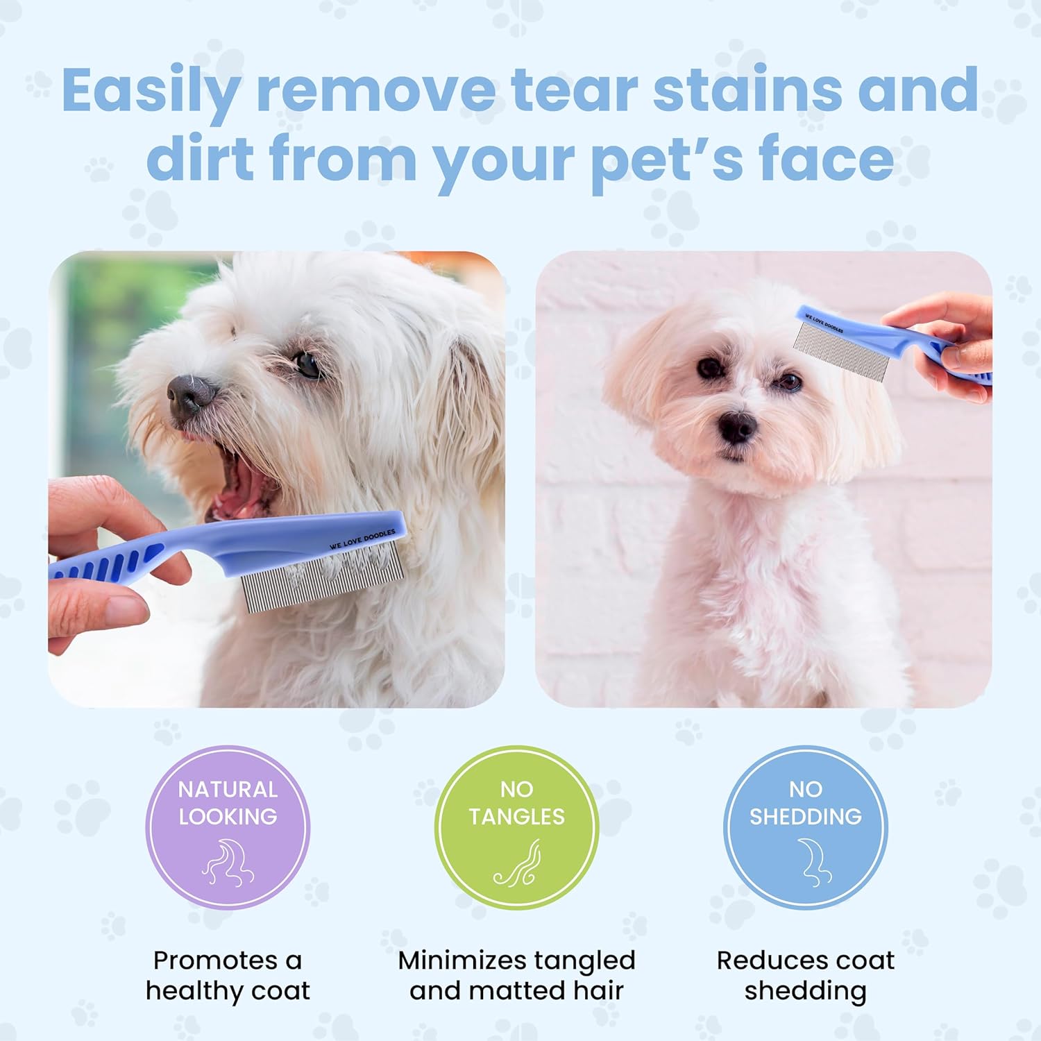 We Love Doodles Dog Face Comb - Fine Tooth Flea & Tearstain Remover for Poodles & More | Large & Small