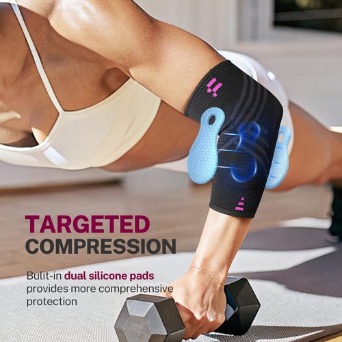 Fitomo Tennis Elbow Brace for Men Women with 2 Contoured Gel Pads, Breathable Knitted Fabric, Non Slip, Compression Sleeve for Golfer's, Tennis Elbow Pain Relief, 1 Pack, Size M