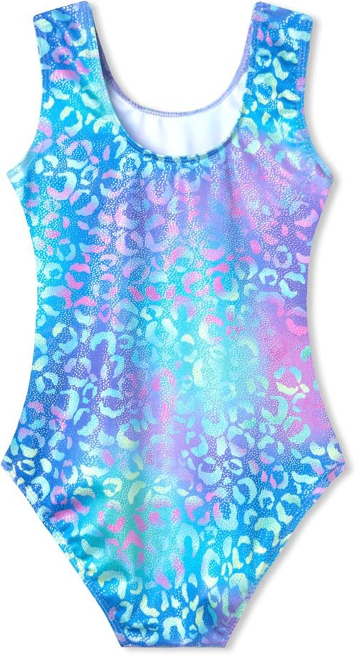 Domusgo Girls Gymnastics Leotards - Green Leopard & Pink Tie Dye | Size 6-7 Years Old