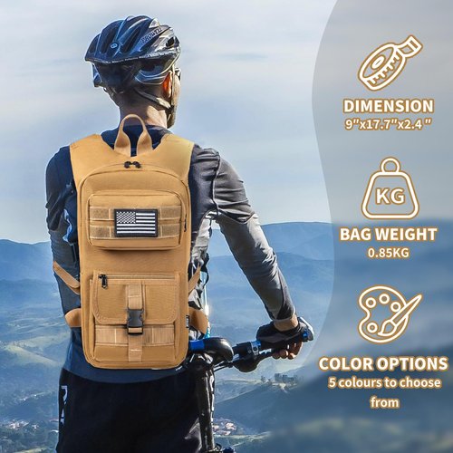 LASUK Hydration Backpack, Tactical Molle Water with 2L TPU Water Bladder, for Men Women Lightweight Water Backpack, Hydration Pack for Hiking, Biking, Climbing and Hunting, Khaki