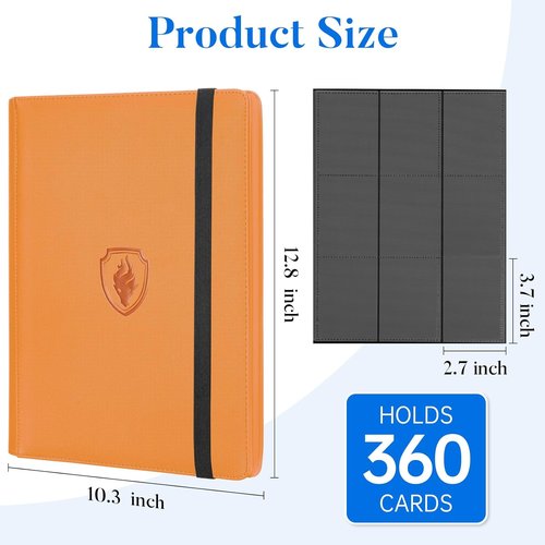 Fabmaker Premium 9 Pocket Card Binder - Sturdy PU Cover for 360 Cards | Sleek Orange Trading Card Album