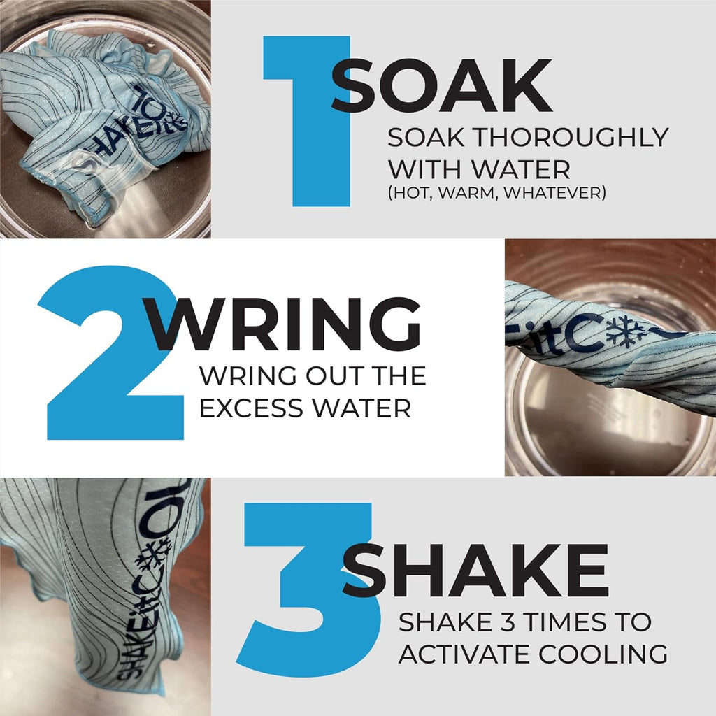 SHAKEitCOOL Cooling Towel - Stay Cool in Style | Lightweight, Soft, Sun Protection - Blue Wave