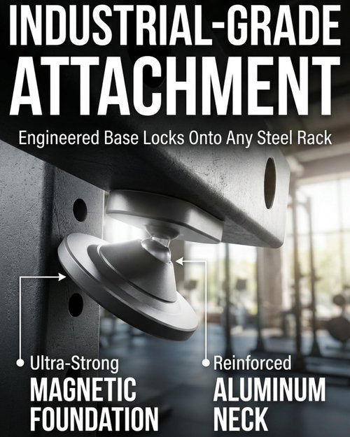 All-Aluminum Magnetic Gym Phone Holder for MagSafe and Android | Industrial N54 Magnets | Rock-Solid Mount for Squat Racks & Metal Gym Equipment | 360° Adjustable | Includes Metal Ring