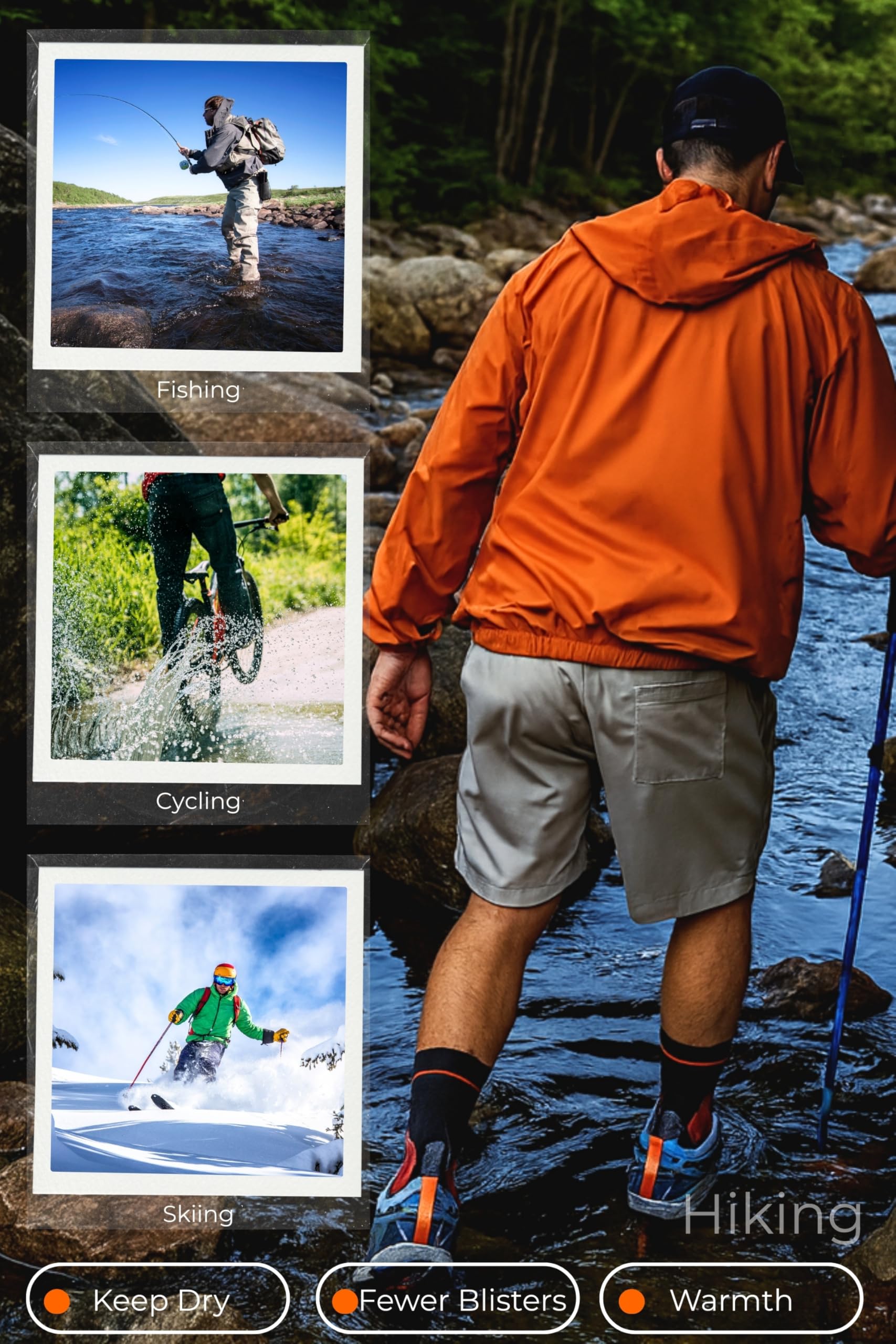 WRAP ME Waterproof Socks for Men, Waterproof Hiking Socks with Breathable Cushion, Outdoor Adventures, Running, Hiking, Water Sports