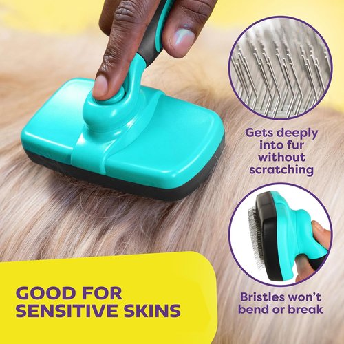 Hertzko Dog Brush - Self-Cleaning Slicker Brush for Shedding | Gently Removes Loose Hair & Tangles - Aqua