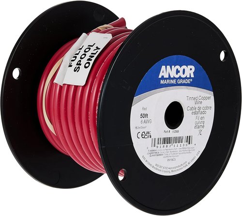 Ancor 112505 Tinned Copper Wire - 6 AWG (13mm²), Durable Red, 50ft Length for Reliable Connections