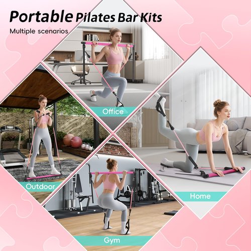 Lazolloa Pilates Bar Kit with Resistance Bands, Portable Pilates Bar for Home Gym Yoga & Full Body Workouts, Pilates Equipment for Women, Fitness Set for Strength Stretching Flexibility Training