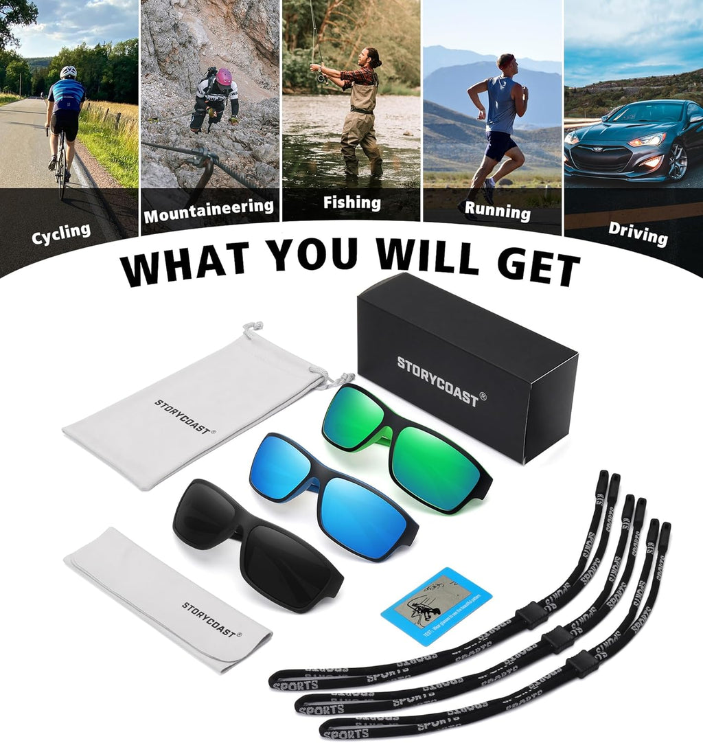 STORYCOAST Polarized Sports Sunglasses - Unbreakable Frame for Cycling, Fishing & Driving