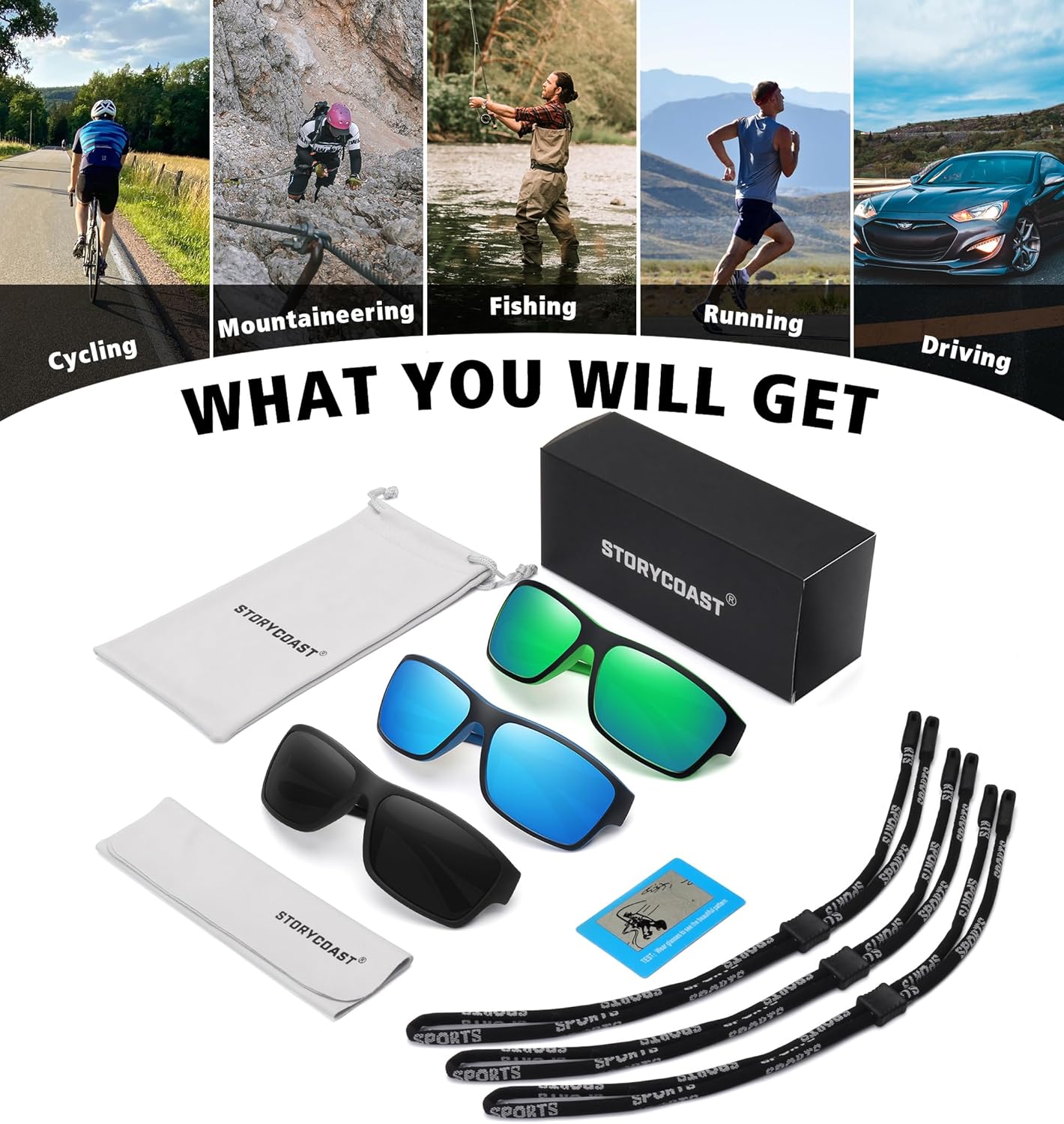 STORYCOAST Polarized Sports Sunglasses - Unbreakable Frame for Cycling, Fishing & Driving