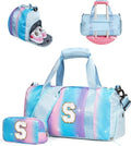 Girl Must Haves-Girl Gym Bag with Shoe Compartment, Kid Personalized Weekender Overnight Bags, Travel Tote with Makeup Pouch, Gift for 3 4 5 6 7 8 9 10 11 12 Year Old Girls (Letter S)