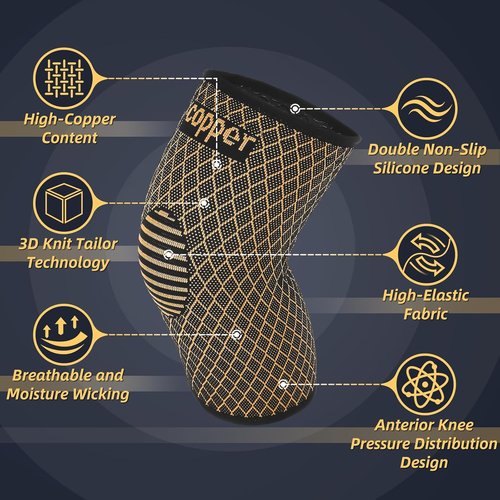 **Skiennix Copper Knee Brace - Compression Sleeve for Pain Relief | Yellow, Large Size for Sports**