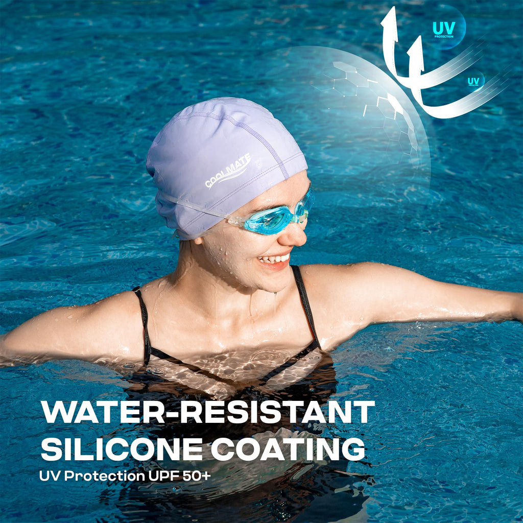 COOLMATE Fabric Swim Cap for Adult Women, Silicone Water Resistant Layer, Cloth Swim Cap Gifts for Swimmers, Lightweight and Comfortable for Pool, Lap Swimming (Light Purple, M)