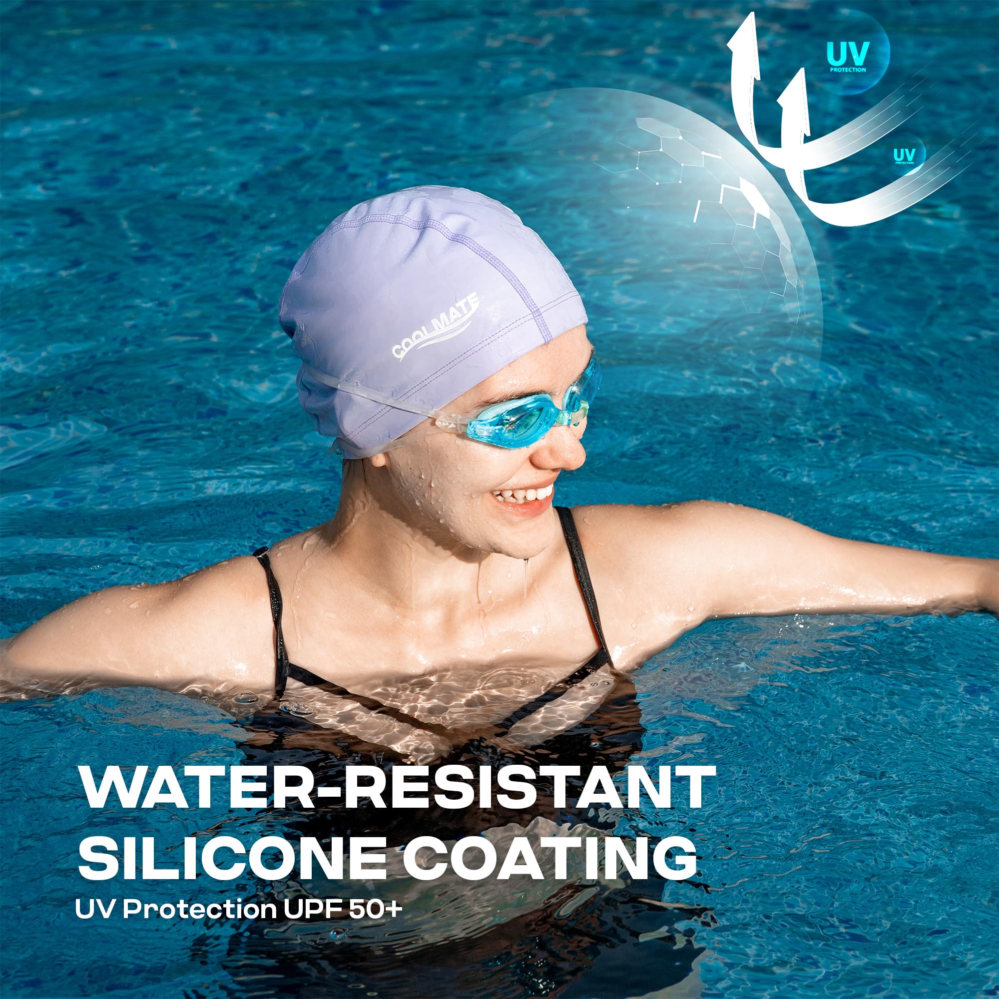 COOLMATE Fabric Swim Cap for Adult Women, Silicone Water Resistant Layer, Cloth Swim Cap Gifts for Swimmers, Lightweight and Comfortable for Pool, Lap Swimming (Light Purple, M)