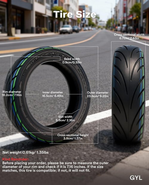 GYL 10x2.30-6.5" Vacuum Tubeless Tire for NIU KQi2 Pro Electric Scooter,10 Inch Replacement Front/Rear Tire, Non-Slip, Explosion Proof, Durable