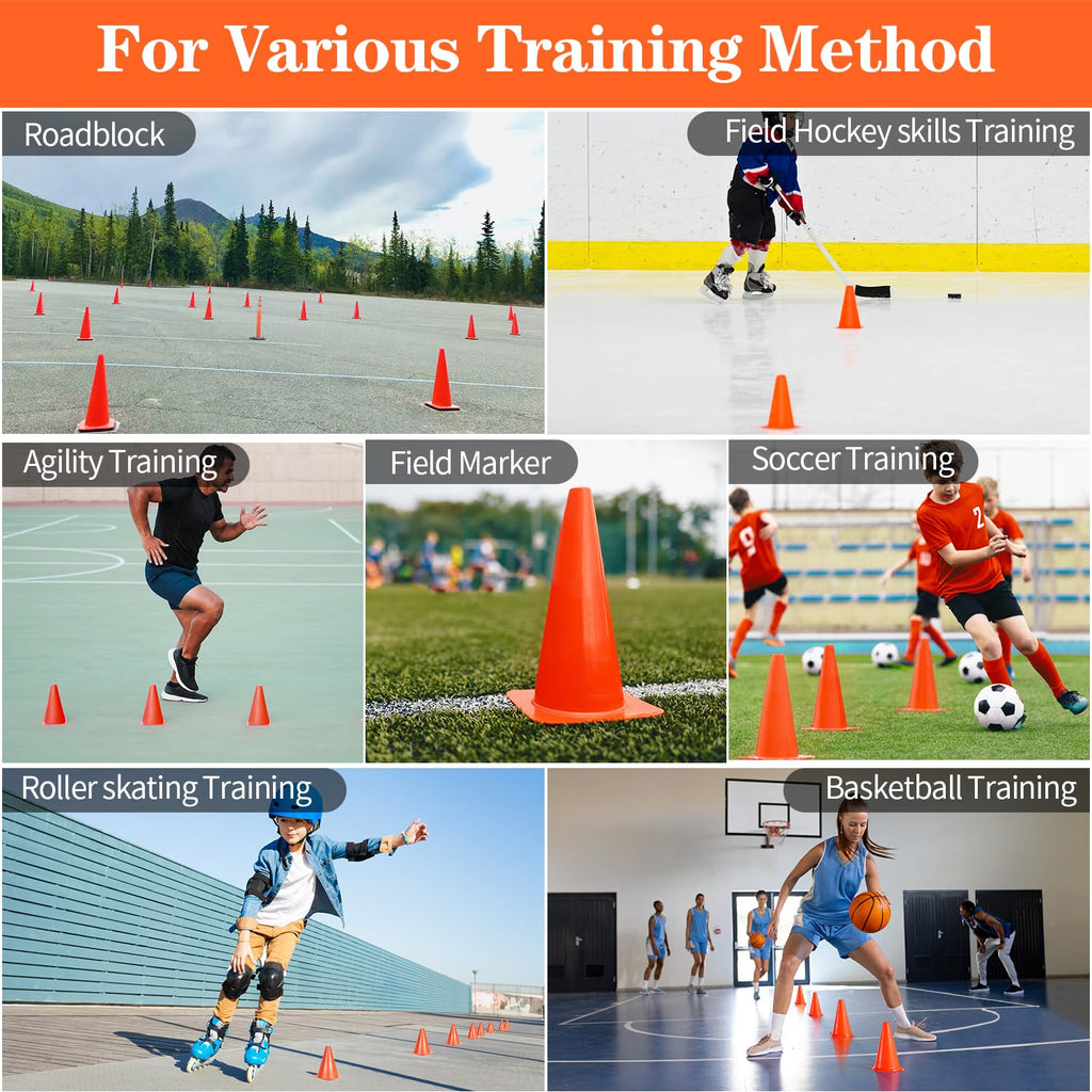 PXZBLG 24pcs Soccer Cones, 7 Inch Soccer Cones, Plastic Traffic Cones, Training Cones for Basketball Football Skating Drills Practice