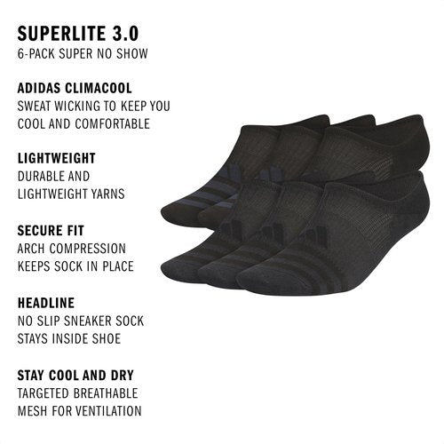 Superlite 3.0 Super No Show Socks (6-Pair) ultra low-profile, arch compression for secure fit