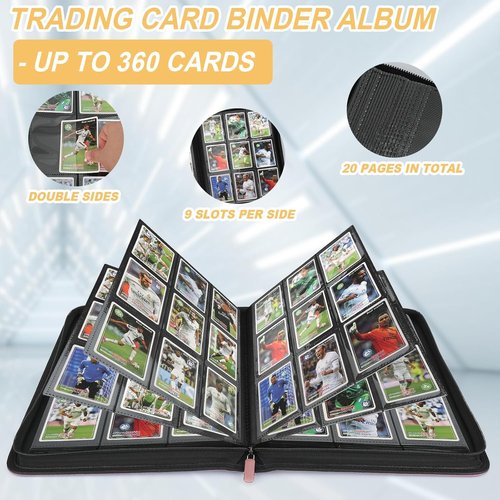 GERMUN Trading Card Binder - Premium 9 Pocket Holder for 360 Cards | Double-Sided Album in Pink
