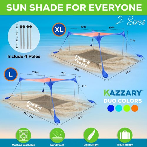 Beach Tent by UPF50+ | Lightweight Sun Shade Canopy with Sandbags & Stability Poles - 7ft Tall for Outdoor Adventures