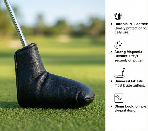 All Teed Up Premium Magnetic Blade Putter Cover | PU Leather Golf Headcover with Strong Magnetic Closure | Universal Fit for Scotty Cameron, Odyssey, Taylormade (Black)