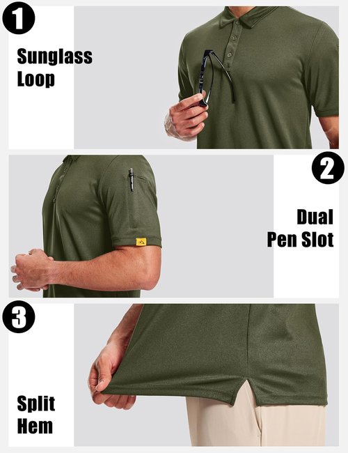 MAGCOMSEN Men's Polo Shirt - Short Sleeve Dry Fit Golf Polo with Moisture Wicking & UPF 50+ Protection
