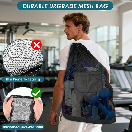 BROTOU Heavy Duty Soccer Ball Net Bag - Extra Large 100L Capacity for 10-12 Balls | Drawstring Mesh with Zipper Pocket