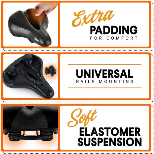 Bikeroo Comfort Saddle - Universal Fit for Indoor & Outdoor Bicycles | Center Cutaway for Pressure Relief & Memory Foam